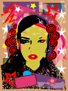 Spanish Girl Portrait With Pop Art Background Vector 