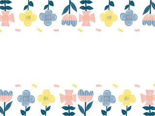 ピンクと青と黄色の北欧お花のフレーム