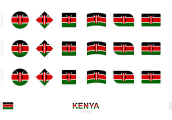 Kenya flag set, simple flags of Kenya with three different effects.