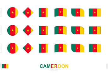 Cameroon flag set, simple flags of Cameroon with three different effects.
