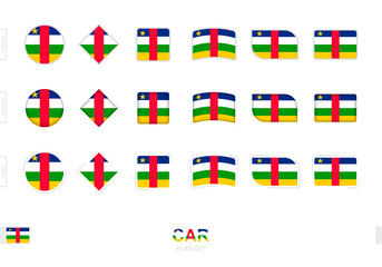 Central African Republic flag set, simple flags of Central African Republic with three different effects.
