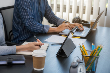 Education concept. Students studying and brainstorming campus concept. Close up of students...