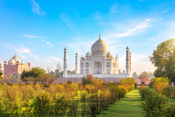Beautiful garden by the Taj Mahal, famous place of visit, India, Agra