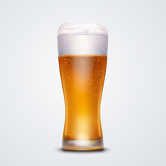realistic glass of beer isolated on white