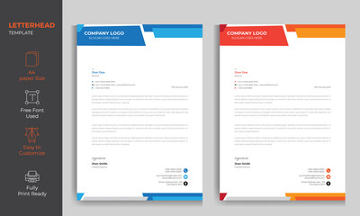 Modern Abstract Clean Letterhead Design Template with 2 color variation a4 size print ready template 
