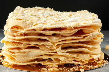 Puff pastry cake Napoleon layers closeup texture