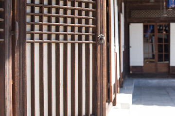 Korean Traditional Grid wood frame pattern door.