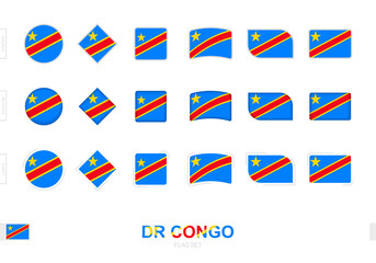 DR Congo flag set, simple flags of DR Congo with three different effects.