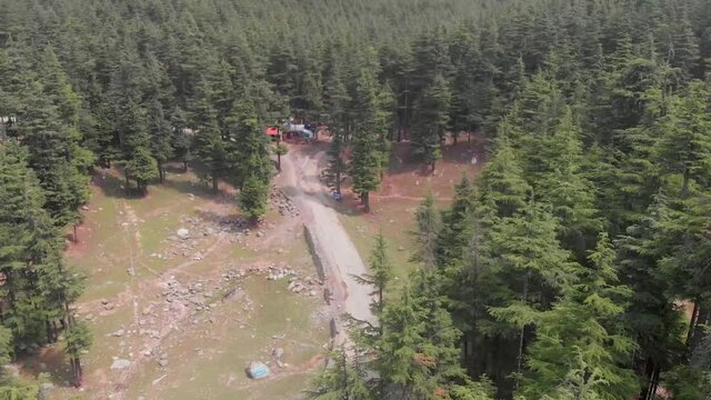 Aerial Towards Road At Ushu Forest At Kalam In Pakistan
