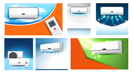 Air Conditioner Advertising Posters Set Vector Illustration