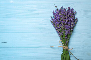 lavender bouquet on a blue background