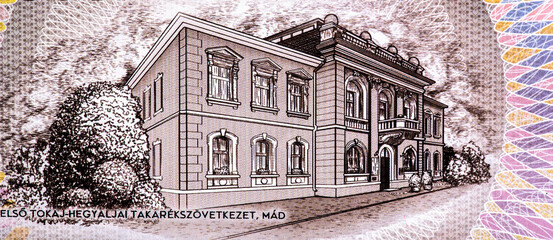 First Tokaj Savings Bank- golden vine leaf low nr. Portrait from Banknote for collectors: Hungary city of Tokaji 1.000 Otszaz Dukat nd 2016 unc Banknotes..