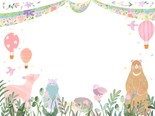 春の優しい色使いのオシャレな植物やお花の白バックのイラスト Wall Mural Melchi