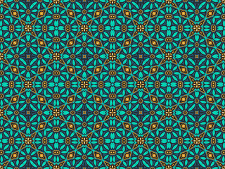 Wallpaper Geometric Ornament Abstract Pattern Green, Black, Blue, and Gold Yellow for Print and Background. Geometric Tile Digital Paper.