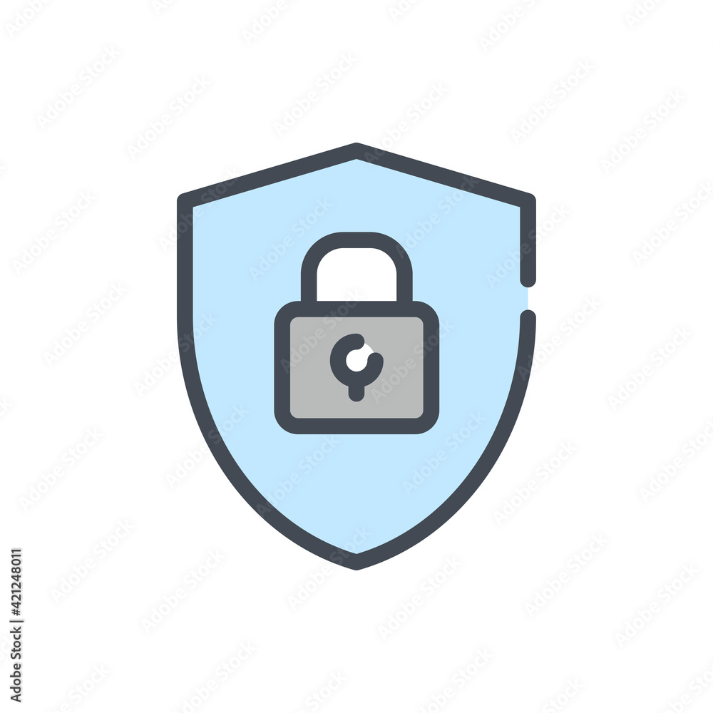 Poster shield with padlock color line icon. privacy, protection and security shield vector outline colorful