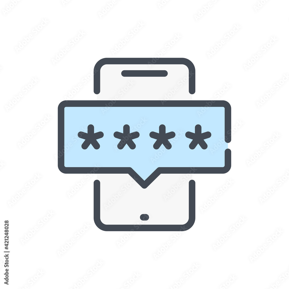 Poster mobile phone with chat box and password stars color line icon. smartphone login and mobile protectio