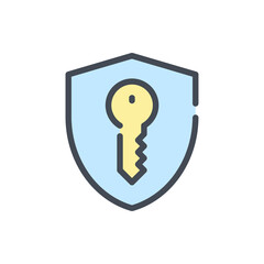 Shield with key color line icon. Privacy, Protection and Security shield vector outline colorful sign.