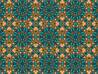 Wallpaper Geometric Ornament Abstract Pattern Green, Black, Blue, and Gold Yellow for Print and Background. Geometric Tile Digital Paper.