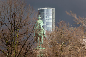 Wilhelm II was the last German emperor. His statue is located on Rhine riverbank, near Hohenzollern bridge.