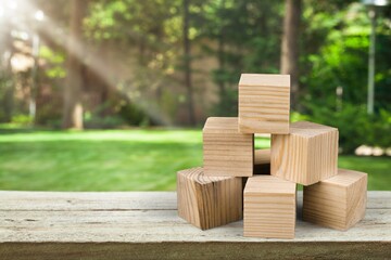 Wooden classic building cubes on the table