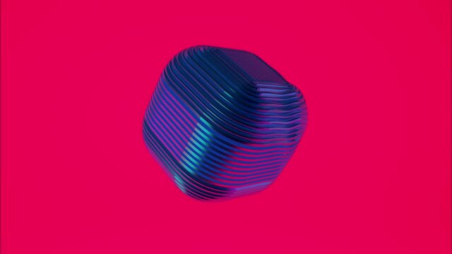 Abstract 3d graphic object on bright magenta background. Trendy for social media banners, promotion, landing page. Geometric shape 3d animation loop