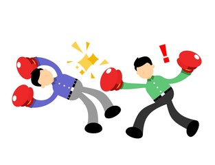 businessman worker competition fight boxing with each other cartoon doodle flat design style vector illustration