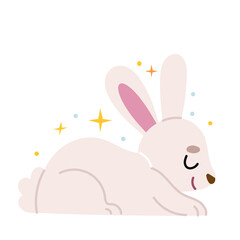 Cute easter bunny lying. Spring decor. Easter composition. Vintage illustration in pastel colors. Flat design. Simple Hand drawn illustration. Minimalistic elegant concept.