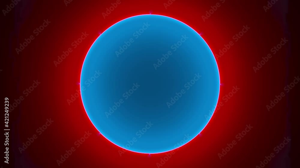 Poster circle with inner blue and outer red light split into pieces and inverts . 3d render of neon illumin