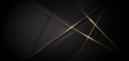 Abstract template dark geometric diagonal background with golden line. Luxury style.