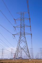 high-voltage electricity poles Tower - power station - distribute Electric energy - Cables