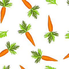 Carrot. Seamless pattern with orange vegetables for printing on fabric, textiles, kitchen decor. Flat design. 