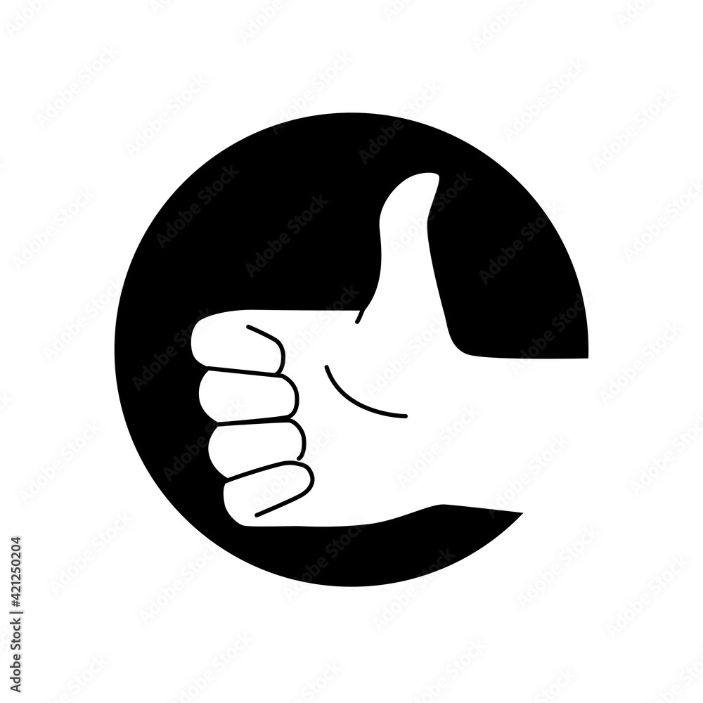 Aufkleber hand showing symbol like black glyph icon. making thumb up gesture. pictogram for web page, mobile a