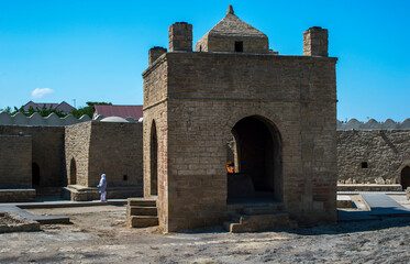 installation of old shelter for travellers with gas fire on the Silk Way 