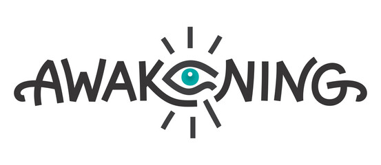 Awakening Logo Design with open eye egyptian style. Print. Vector illustration