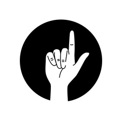 Obraz premium Hand showing one count black glyph icon. Pointing hand. Make the index finger up gesture. Pictogram for web page, mobile app, promo. UI UX GUI design element. Editable stroke