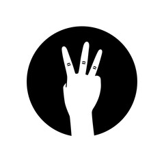 Obraz premium Three fingers gesture glyph black icon. Make fingers up gesture sketch element. Pictogram for web page, mobile app, promo. Editable stroke. Hand drawn illustration