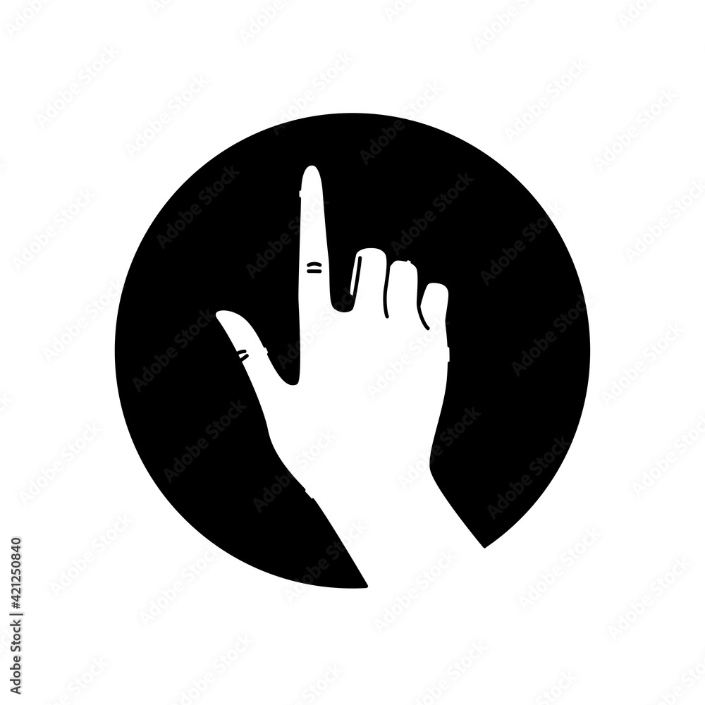 Poster hand gesture touch glyph black icon. make the index finger up gesture sketch element. pictogram for 