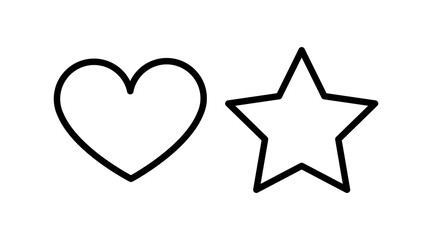 Heart star black white. Vector linear illustration. Isolated icons