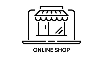 On line store. Sale, Laptop with awning. Buy online shop. concept design. Vector on isolated background.