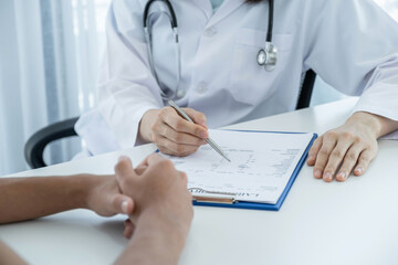 Doctors report health examination results and recommend medication to patients, medical checkup concept