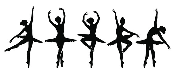 Beautiful set of ballerinas. Ballet Dancing Silhouettes. - obrazy, fototapety, plakaty