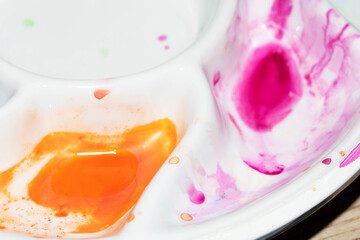 Colourful Watercolour Pallet of Messy Used Half Pan Paints