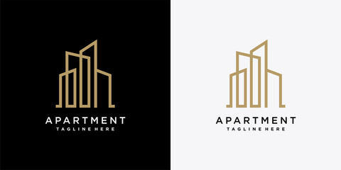 Apartment logo design template with creative liner concept