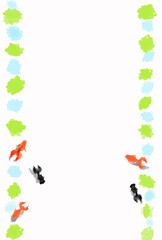 金魚が泳いでいる夏イメージの縦向きの背景イラスト