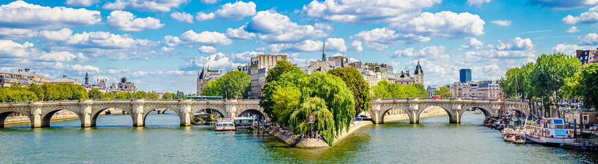 Pont Neuf, the oldest bridge in Paris France and the River Seine on a sunny day