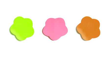 Vector set of memo stickers, colored paper, realistic illustration, blank frames, flower geometric shapes.
