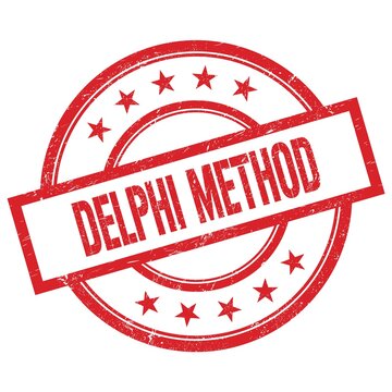 DELPHI METHOD text written on red vintage round stamp.