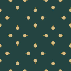 Geometric seamless pattern with beige stopwatch ornament. Dark turquoise background. Decor artwork.
