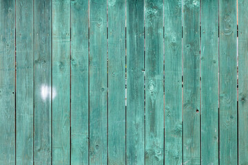 Naklejka premium Texture of wooden planks with peeling turquoise blue color paint. Detailed background photo texture.