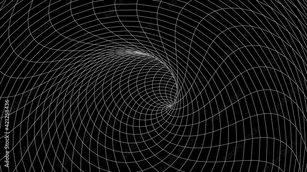 Poster Abstract tunnel. Vector wormhole. 3D corridor mesh.